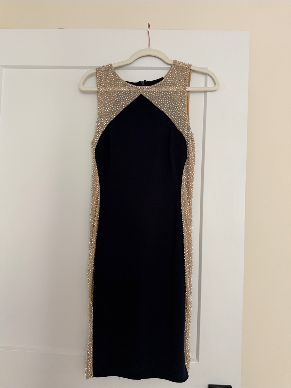 Sleeveless Black Dress with Gold Beaded Trim